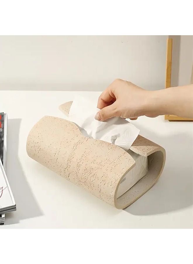 Apricot Resin Tissue Box Holder Rectangular Imitation Stone Design for Bathroom Home Decor - Image 2